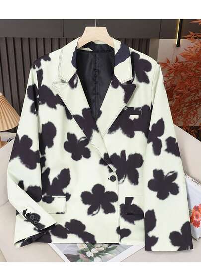 涤纶动物纹佩斯利花纹单排扣西装外套，休闲西装