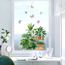 Plantes en pot verdoyantes, autocollants de fenêtre avec papillons et chats, décalcomanies florales colorées à accrocher sur le verre pour la maison, la décoration de la chambre des enfants - T3315 - Voir 2