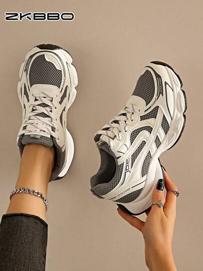 ZKBBO Zapatillas de tenis con suela gruesa cómodas y de moda para mujer, zapatos casuales para correr, fitness y caminar