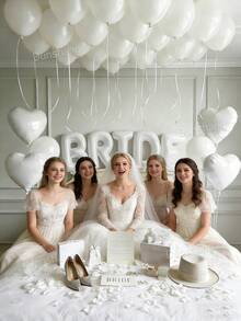 30-45pcs Bride Balloon Set - 40 Inch White BRIDE Banner Decor, Matte White Latex Balloons, White Heart Foil Balloons, Fake Flower Petals, Suitable For Bridal Shower, Bachelorette Party, Wedding Engagement Decoration, Bride Room Decor, Bride To Be Supplies, Home Atmosphere, Photo Props - trắng - Xem 3
