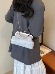 Fashion Graffiti Pattern Handbag, Elegant Tote Bag For Party And Shopping, Pattern Placement Random - Baby Blue - View 5