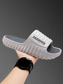Fashion Color-Blocking EVA Massage Slippers, Men's House Slippers, Thick Bathroom Beach Flip Flops - Grey - View 8