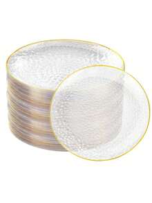 50/25/12pcs Transparent Hammered Gold Rim Plates, High-End Salad Plate, Cake Plate, Fruit Plate, Dessert Plate, Western Dinner Plate, 10.25 Inch And 7.5 Inch Plates, Suitable For Holiday Gifts, Family Gatherings, Parties, Outdoor, Weddings, Restaurants, Kitchens - Multicolor - View 9