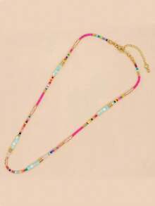 Women's Beaded Necklace, Colorful Bohemian Style Mixed Bead & Crystal Necklace, Neck Chain, Beach Jewelry (Bead Color Is Random) - Multicolor - View 1