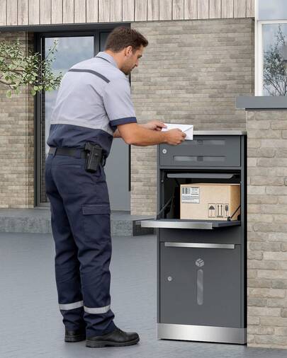 HEXCELEN Paketbox, Paketbriefkasten XXL mit Paketfach, Sichtfenster, Stahl, Abschließbar, Standbriefkasten für Pakete und Briefe, Wetterfester, 2 Schlüssel, Anthrazit