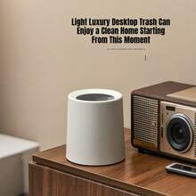 [Double Layer] Modern Mini Desktop Trash Can, 16cm Compact Round Small Garbage Bin, Stylish Countertop Waste Basket, Suitable For Office Desk, Bathroom Vanity, Kitchen Countertop, Bedroom And Coffee Table, White - White - View 6