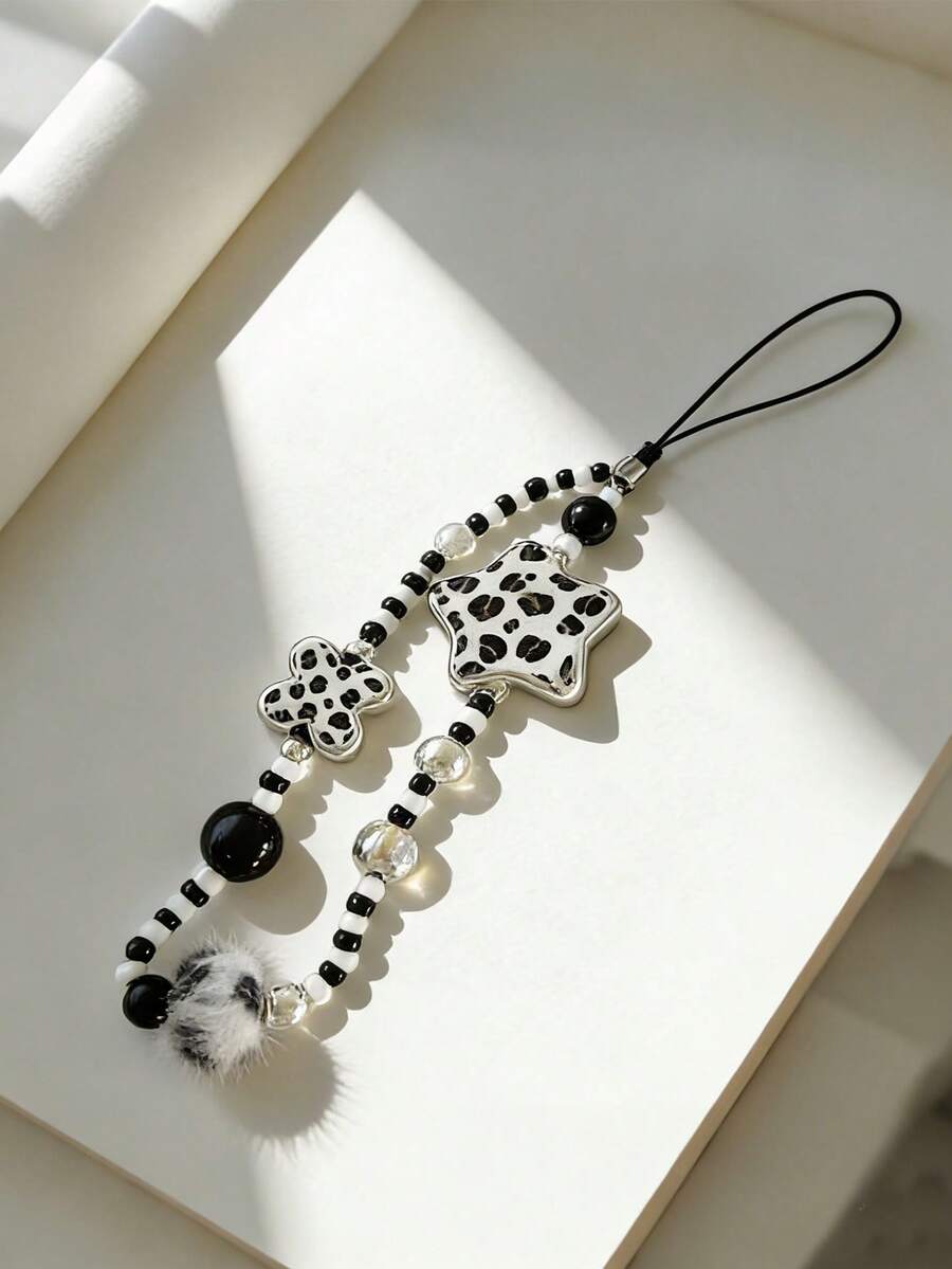 Accesorio de cadena para teléfono móvil, correa de muñeca y llavero con estampado de leopardo, flores y cuentas, de ajuste cómodo y estilo invernal sexy, como regalo de Pascua y primavera para mujer con patrones de animales - Multicolor - Ver 1