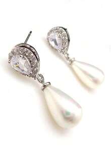 1pair Waterdrop Faux Pearl Earrings For Bridesmaid/Bride Wedding Jewelry Elegant. Valentine's Day Accessories - 銀色 - 查看 4