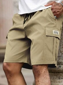 Hidkat Men's Workwear Shorts Solid-Color Fashion Design Multiple Pockets Drawstring Waistband Perfect For Summer Casual Wear - Khaki - View 1