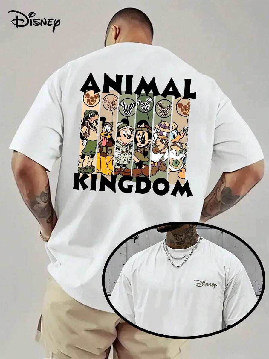 Disney Animal Kingdom T-Shirt, Mickey & Friends Safari Graphic Tee, Retro Jungle Balloon Print, Oversized Casual Cotton Top, Perfect For Theme Park Trips & Disney Fans - 白色 - 查看 1