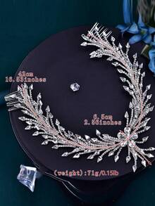 1 Stück luxuriöser funkelnder Blumen-Strass Haarkamm, Haarband, Braut Haaraccessoire, Hochzeitsfeier Fotografie Haar Dekoration, Damen Accessoire, Silber Haarspange, Frühling/Sommer Mode Haarband - Silber - Übersicht 3