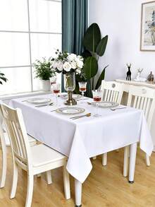 1pc Black Rectangular Tablecloth, Modern Polyester Stain-Resistant & Wrinkle-Resistant Washable Tablecloth, Suitable For Party, Banquet, Indoor And Outdoor Decor - White - View 4