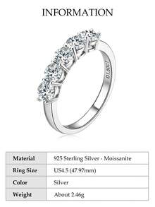 XUJIA 1pc 925 Sterling Silver 4mm Round Moissanite Ring, D-E Color, VVS1 Clarity, Wedding/Anniversary Jewelry Gift - Silver - View 22