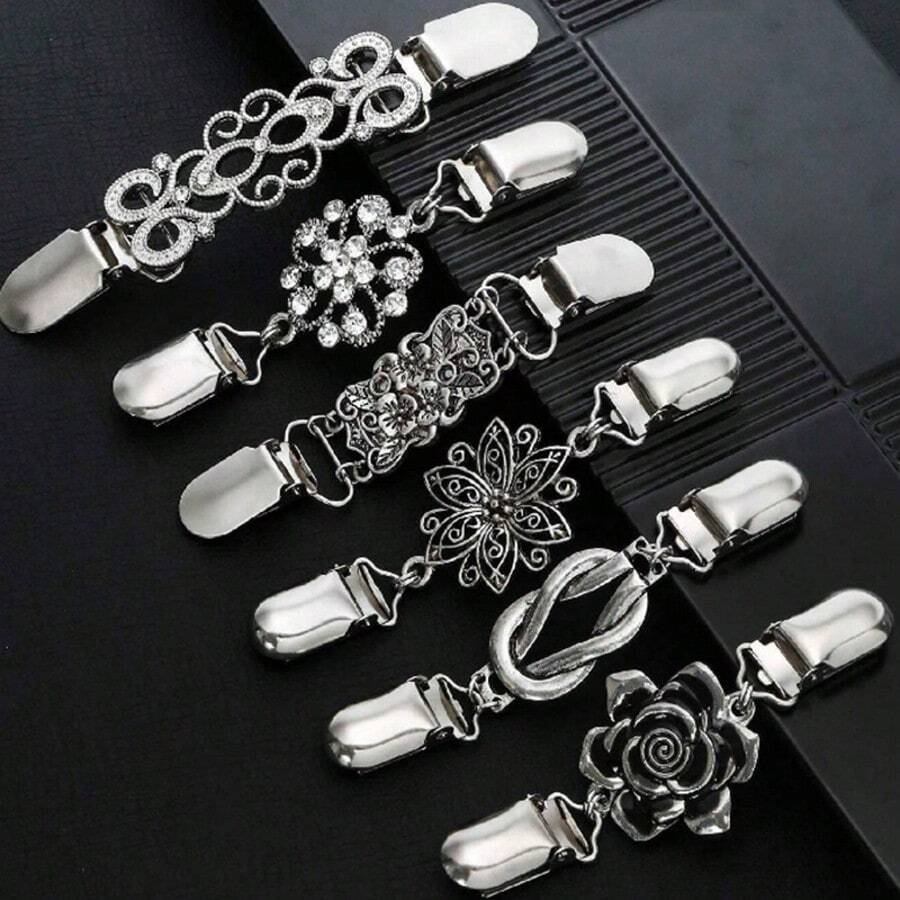 1/4/6个复古合金毛衣夹，女士腰夹，衬衫胸针夹，服装胸针夹，适合日常佩戴