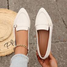 Women's Solid Color Fashion Metal Decor Pointed Toe Slip-On Flat Shoes, Casual Elegant, Khaki Soft Bottom Loafers For Daily, Commute, Office Wear In Autumn - trắng - Xem 1