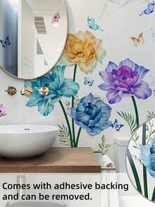2pcs/Set Bedroom & Living Room Decorative Self-Adhesive Flower & Butterfly Wall Stickers, Spring - 1PC - View 6