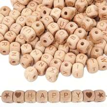 72/100pcs Wooden Letter Beads 12 Mm For Threading Wooden Beads Set With Letters Pack Of 72/100 - Beechwood Letter Beads - View 1