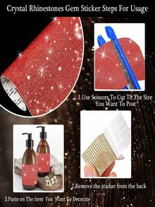 1pc Shiny Rhinestone Sticker, DIY Car Furniture, Cup, Photo Frame Decorative Sticker, Self-Adhesive Glitter Crystal Gem Sticker, Suitable For Car Decor, 4.45 X 9.37 Inch/8.96 X 9.37 Inch/9.37/12 Inch (Large Red) - Bright Red - View 3