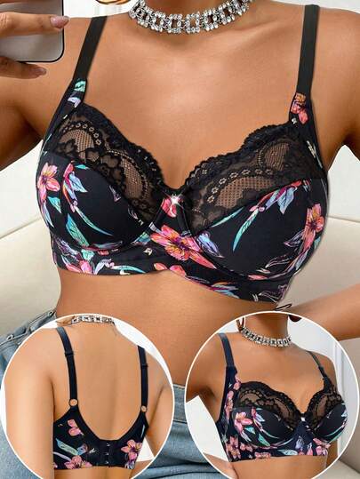 1pc Women's Casual Lace Patchwork Sexy & Comfortable Minimalist Sports Bra