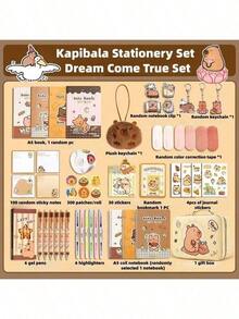 1 Set Capybara Themed Stationery Gift Box Set, Includes Various Capybara Design Items Such As Pen, Pencil Case, Notebook, Stickers, Eraser, Sticky Notes, Pendant, Etc. A Great Choice For Graduation Gifts, Birthday Gifts, Back To School Gifts, Valentine's Day Gifts (Stationery Styles And Colors Are Random) - Multicolor - View 3