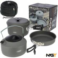 NGT 3 Piece Cook Set Carp Fishing Cooking Kettle, Frying Pan, Saucepan + Case - Multicolor - View 2