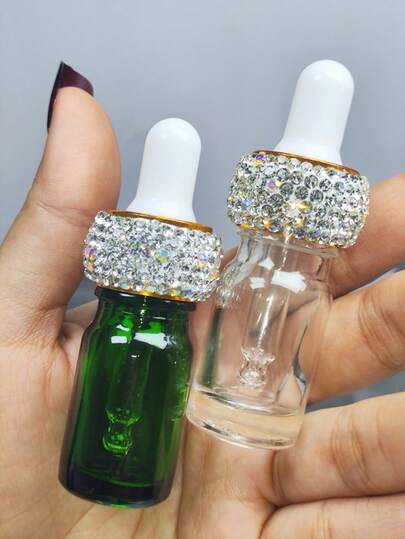 1pc 6ml Cosmetic Glass Refillable Bottle, Luxury Rhinestone Decor, Serum, Hair Oil, Travel Size, Gift Packaging