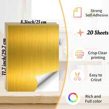 20 SHEETS Striped Gold Holographic Printable Sticker Paper, Vinyl Printable Sticker Waterproof A4 Size Limited To Laser Printers Only - A - View 3
