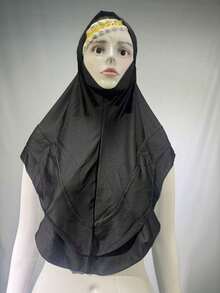 1件装女士速戴头巾，阿拉伯风格头巾，双层蕾丝短头巾，简约穆斯林头巾 - 彩色 - 查看 7