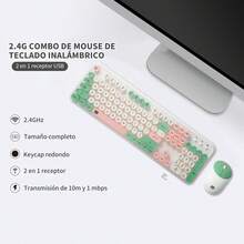 FD - 2.4GHz Wireless Keyboard And Mouse Combo With Switch Button, Full-Size Keyboard, Compatible With Windows/Laptop/PC/Notebook/Smart TV And More - Milky White Colorful Green - View 4
