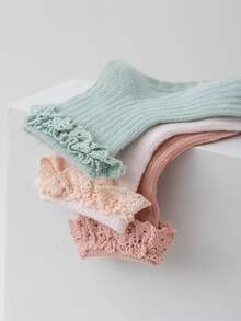 1/5双流苏儿童袜，夏季女童袜，白色婴儿袜，可爱女童袜，儿童开斋节礼物，适合0-3岁儿童 - 彩色 - 查看 3