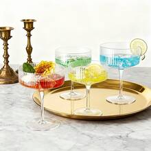 6pcs Vintage Ripple Cocktail Glasses, 10oz Unbreakable Champagne Coupe Glasses With Handles, Ripple Cocktail Glass Set For Wedding Birthday Party Bar - View 8