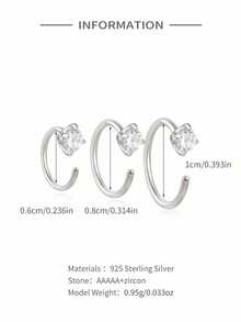 1 chiếc khuyên mũi/khuyên tai/vòng tròn bằng bạc Sterling S925 đính đá CZ cho nữ, kích thước 6mm/8mm/10mm - Đinh mũi đơn - Xem 5