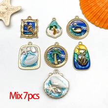 2/7件套珐琅蓝色海洋海星贝壳沙滩吊坠，法式复古精致镀金沙滩风吊坠，可DIY项链、耳环、钥匙扣等配饰 - 彩色 - 查看 13