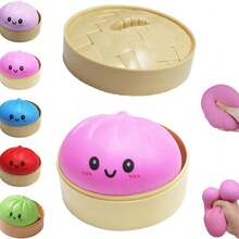 Colorful Bao Bun Dumpling Squishies Toy, Stress Balls Fidget Sensory Toys With Food Steamer, Soft Stretchy Slow Rising Squeeze Dough Ball, Stress Relief Hand Desk Toys For Kids Adults Office Classroom - 彩色 - 查看 16