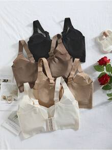 4-Piece Seamless Breathable Wireless Sports Bra For Women - Full Coverage Design, Anti-Slip Material, With Lifting And Support Functions, Comfortable To Wear, Ribbed Details, Made Of Nylon And Elastic Fiber Blend, Hand Wash. Elegant Solid Color Design. - 彩色 - 查看 9