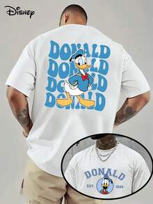 Disney Official Licensed Donald Duck Est 1934 Letter Print 220g Cotton Crew Neck Tee Unisex T-Shirt - trắng - Xem 1
