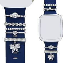 5pcs Watch Band Decorative Rings, Elegant Crystal Heart & Bow Decor Watch Charms, Multi-Color Options, Suitable For Apple Watch Bands, Suitable For Daily Wear - Silver - View 6