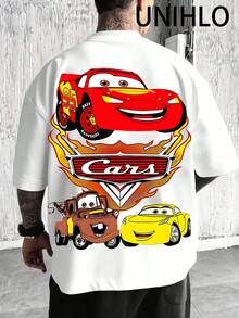 Disney UNIHLO Lightning Mcqueen  Print  Summer Casual Versatile Pure Cotton T-Shirt Suitable For Any Place - trắng - Xem 1