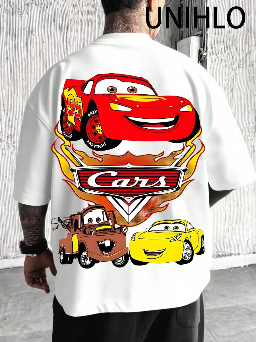 Disney UNIHLO Lightning Mcqueen  Print  Summer Casual Versatile Pure Cotton T-Shirt Suitable For Any Place - trắng - Xem 1