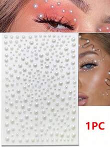 1pc 3D Pearl Face Jewel Eye Shadow Sticker, Self-Adhesive Face & Body Eyebrow Diamond Nail Sticker, Diamond Decor, Christmas Holiday Gift - Multicolor - View 8