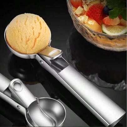 1pc/2pcs Stainless Steel Dual-Use Ice Cream Scoop, Multifunctional Ice Cream Ball Spoon, Ice Cream & Fruit Spoon