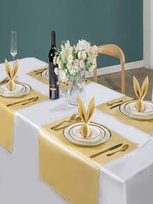 8 peças/4 peças Conjunto de Guardanapos de Cetim Dourado - Guardanapos de Pano de 30x30cm, Conjunto de Guardanapos de Cetim Quadrados - Macios e Reutilizáveis, Ideal para Casamentos, Festas, Dia das Mães, Dia dos Namorados, Formatura, Almoços, Decoração de Restaurante - Dourado - Visão 4
