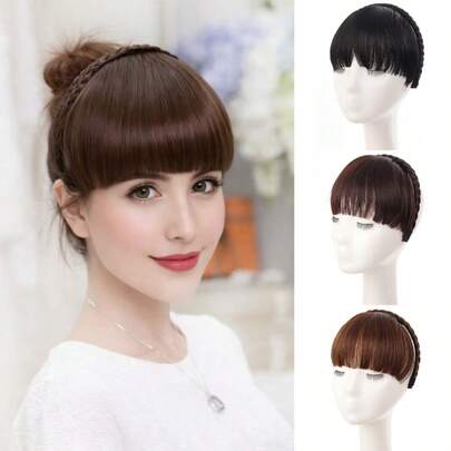 Băng đô tóc giả tổng hợp, tóc mái giả, tóc nối, tóc tết, thích hợp cho phụ nữ sử dụng hàng ngày và các buổi tụ họp.