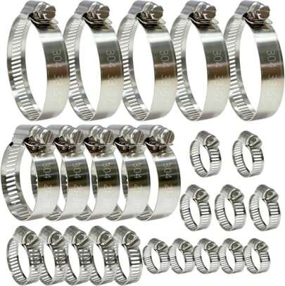 Stainless Steel Hose Clamps Assortment Kit, 25 Pieces Worm Gear Hose Clamp Adjustable 1_4 To 2-1_4in, Fuel Line Clamp For Plumbing, Automotive And Mechanical Applications