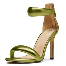Driceic Women's Green Pump Open Toe Heel Sandals Back Zipper Round Ankle Strappy Stiletto Heels Sparkle Glitter Metallic Party Sexy Wedding Dressy Shoes - màu xanh lá - Xem 7
