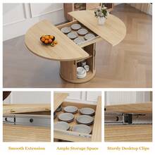 47-63 Inch Extendable Round Dining Table For 4-8 With 2-Tier Storage Shelf, Modern Expandable Wood Oval Kitchen Table, Space Saving Circle Pedestal Table For Dining Room Living Room - Oak Color - View 5