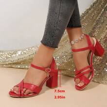 Nuevas sandalias de verano de estilo francés con tacón grueso y cómodo para mujer - Rojo - Ver 9