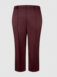 加大码（无腰带）纯色口袋办公日常通勤优雅西裤 春季 - 酒紅色 - 查看 4