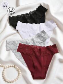 4pcs/Set Romantic Sexy Lace Women's Underwear - Multicolor - View 1