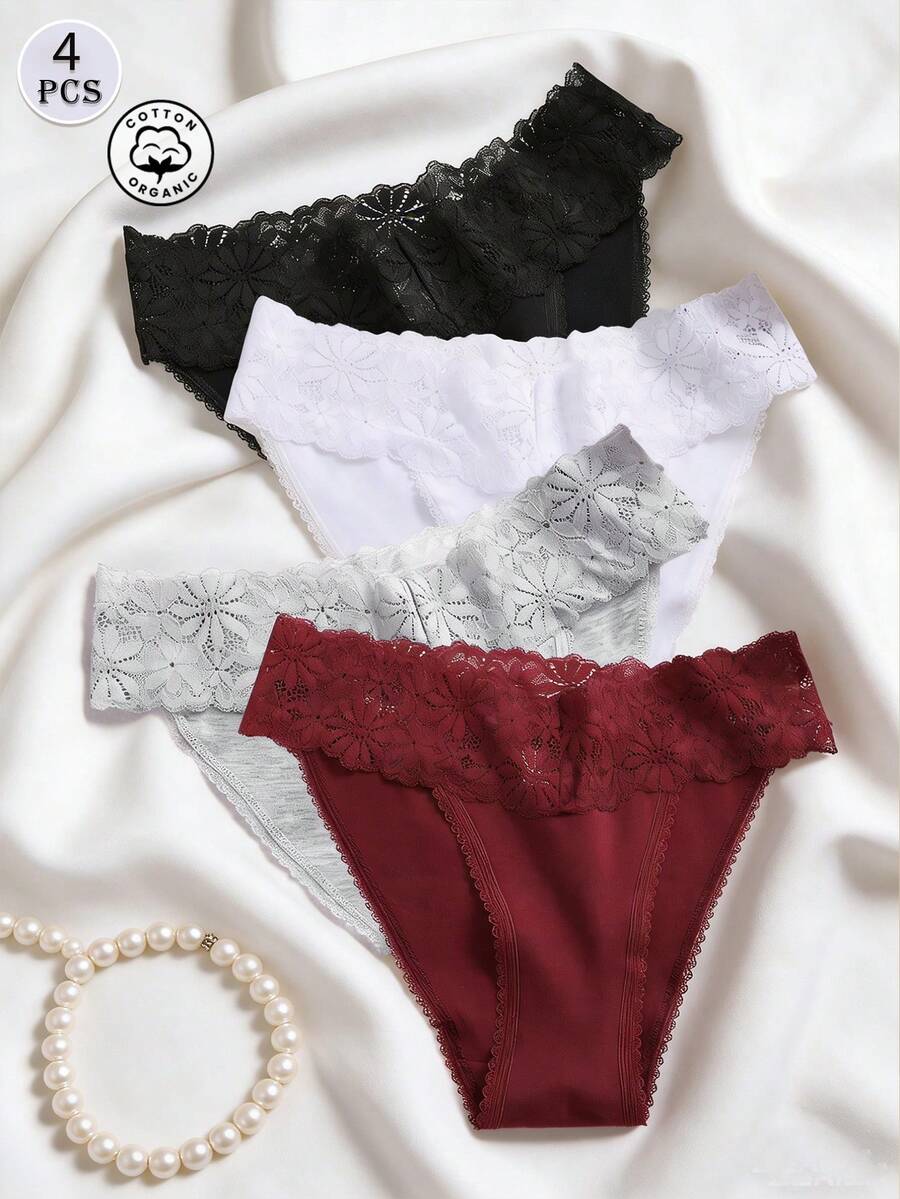 4pcs/Set Romantic Sexy Lace Women's Underwear - Multicolor - View 1
